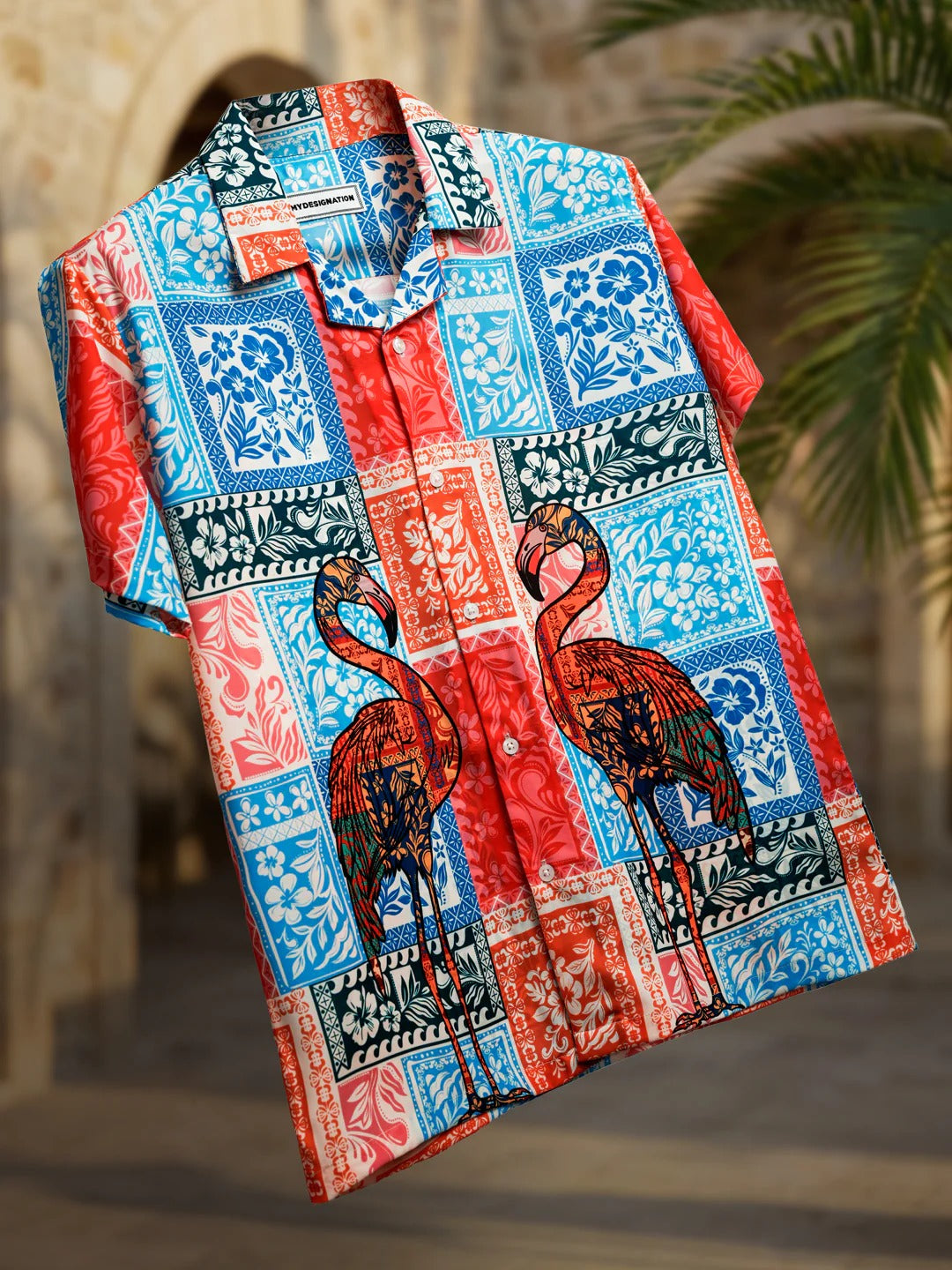Stylock Men's Multicolor Flamingo Tropical Print Cuban Collar Half Sleeve Casual Shirt