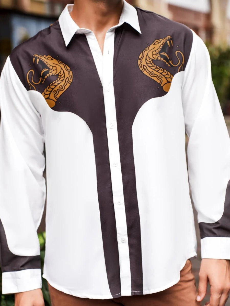 Stylock Men's White & Black Snake Print Full Sleeve Casual Shirt