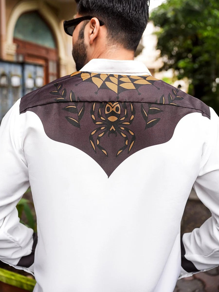 Stylock Men's White & Black Snake Print Full Sleeve Casual Shirt